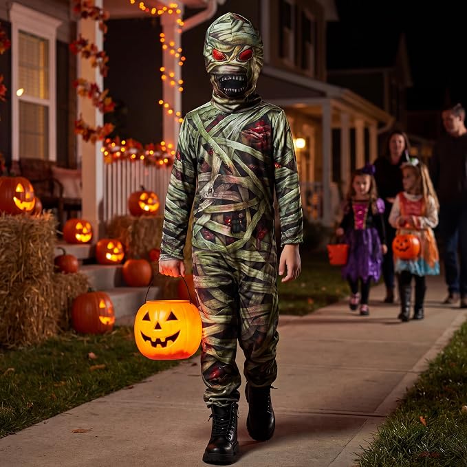 HALLOWEEN - Kids Mummy Costume, Creepy Zombie Hooded Jumpsuit - Image 2