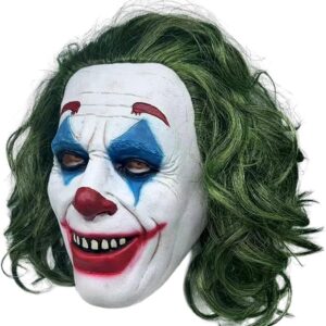 HALLOWEEN MASK - Joker Man Smile Latex Mask with Green Hair