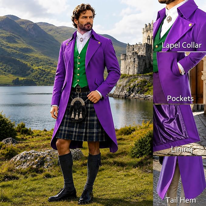 HALLOWEEN - Men's Goth Renaissance Tailcoat Jacket (PURPLE/GREEN) - SIZE MEDIUM - Image 5