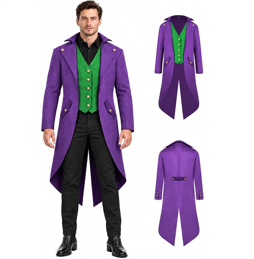 HALLOWEEN - Men's Goth Renaissance Tailcoat Jacket (PURPLE/GREEN) - SIZE MEDIUM