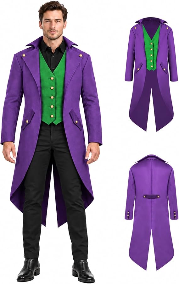 HALLOWEEN - Men's Goth Renaissance Tailcoat Jacket (PURPLE/GREEN) - SIZE MEDIUM - Image 6