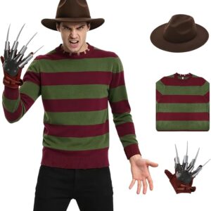 HALLOWEEN - Men's Nightmare on Elm St Red Green Striped Sweater Scary Killer Outfit - SIZE LARGE