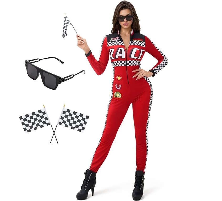 HALLOWEEN - RACE CAR DRIVER - Women Race Car Driver Costume with Accessory SIZE MEDIUM