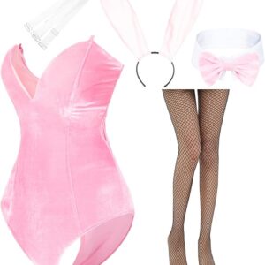 SEXY BUNNY - Womens Pink Velvet Bunny Girl Costume One Piece Bodysuit SIZE XSMALL