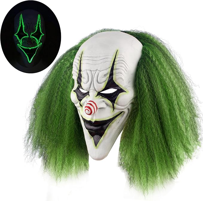 HALLOWEEN MASK - Scary Halloween Clown Mask with Green Hair for Adult